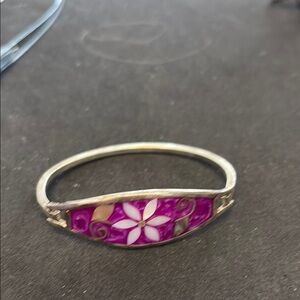 Vintage Alpaca Silver Mother Of Pearl Elegant Cuff Bracelet